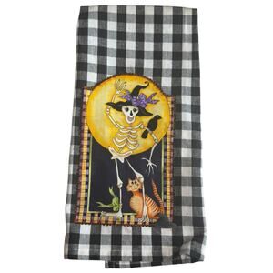 Wimpole Street Creations Halloween Skeleton Witch Plaid‎ Gingham Tea Dish Towel